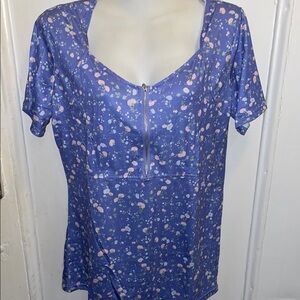 Floral Blue Women's Zip Up Top 2X